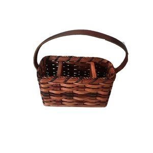 Amish Made 4x9 Silverware Basket Made in the USA Handwoven Leather Strap Wood